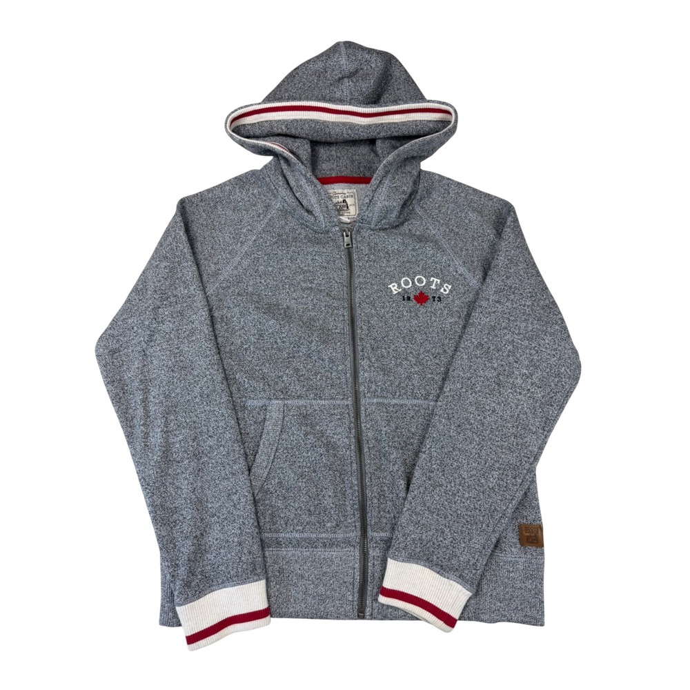 Roots Cabin Women Heathered Gray Full Zip Hoodie Sweatshirt Size Medium Casual